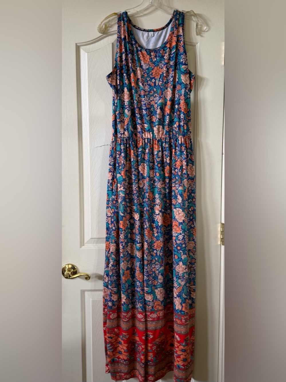 Navy Floral Maxi Dress with Coral and Teal Blooms size 2X
